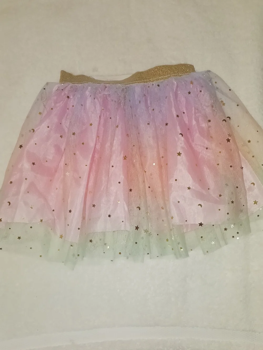 Girls Pastel Rainbow Tulle Skater Skirt with Gold Waistband